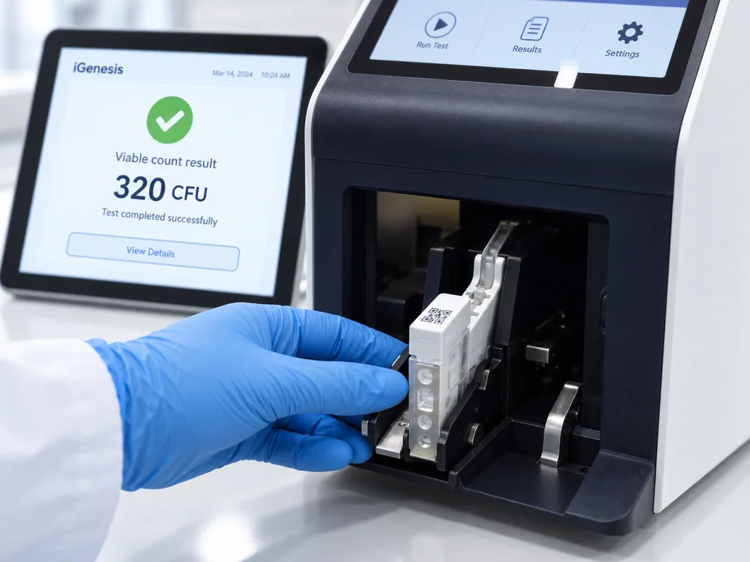 A cartridge being loaded into an automated testing system